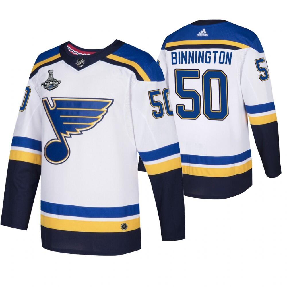 Men's St. Louis Blues #50 Jordan Binnington White 2019 Stanley Cup Champions Stitched NHL Jersey
